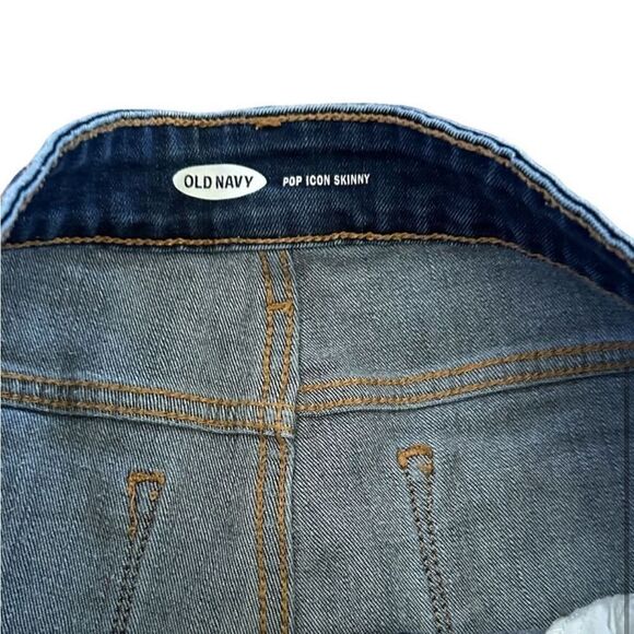 Old Navy Blue High Waist Mom Denim Raw Hem Holes In Knees Straight Leg Jeans - Picture 4 of 7